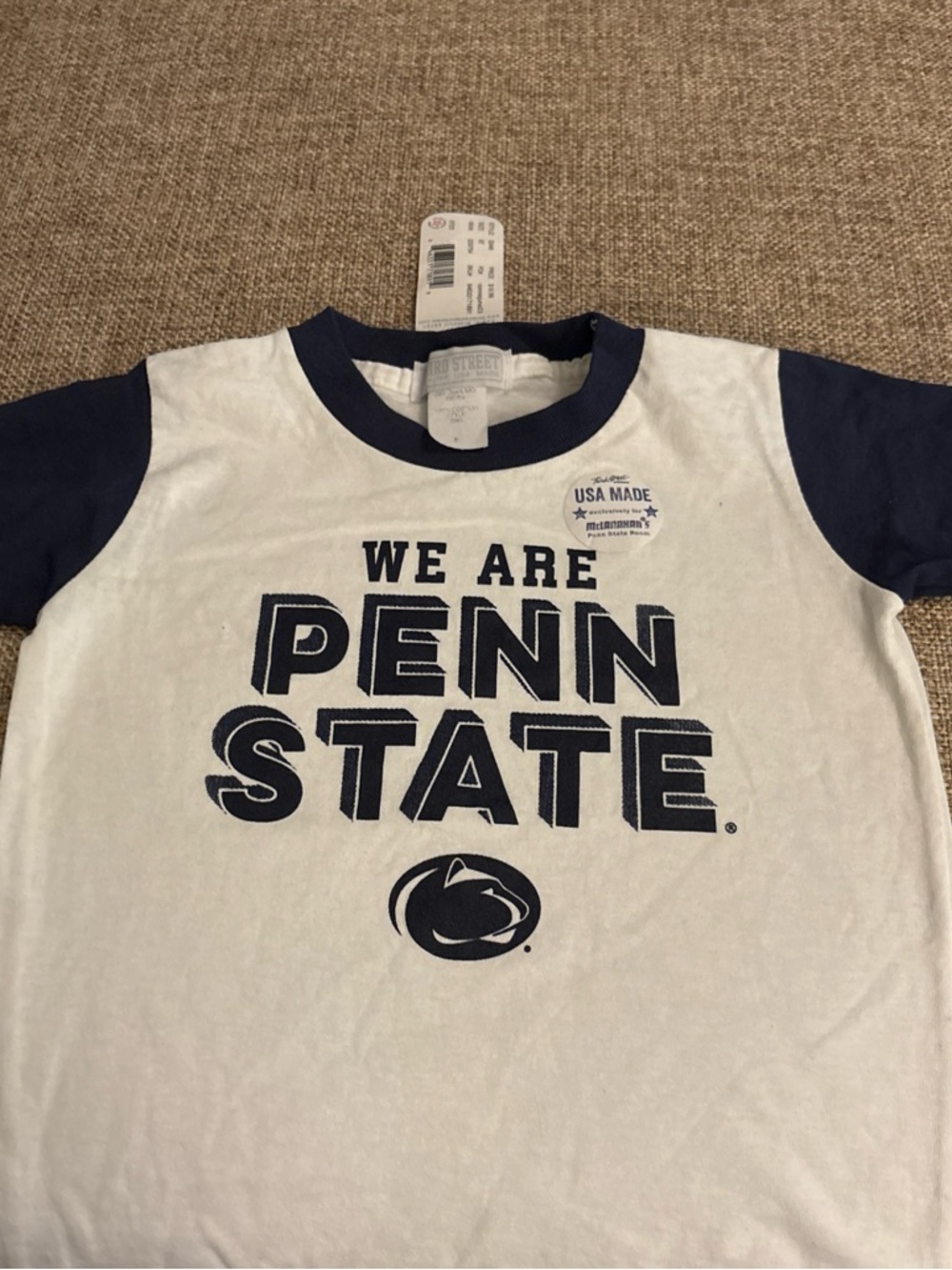 Penn State Kids Raglan Tee in White and Navy